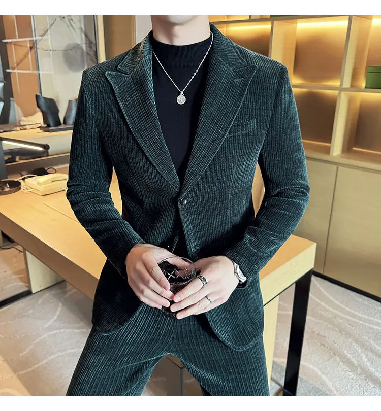 Herren Cordanzug im italienischen Stil (Sakko + Hose) – Hochwertiges zweiteiliges Slim-Fit-Set