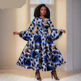 Das Maxi-Kleid "Aura": Kühnes afrikanisches Print-Kleid mit dramatischen ausgestellten Ärmeln