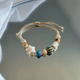Ethnisches Retro Keramikperlenarmband für Frauen – Handgemachtes Stern- & Rundes Keramik-Charm-Armband