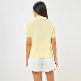 Hollow Lapel Neck Knit Top for Women – Short Sleeve Casual Loose Fit Tee
