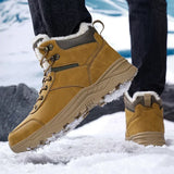 Herren Handgemachte Winterstiefel - Wasserdichte Thermoschneestiefel mit rutschfester Gummisohle und warmem Plüschfutter