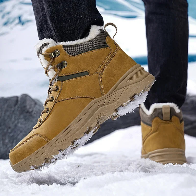 Herren Handgemachte Winterstiefel - Wasserdichte Thermoschneestiefel mit rutschfester Gummisohle und warmem Plüschfutter