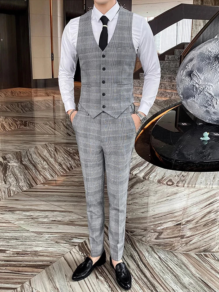 The "Heritage Grey" Houndstooth 3-Piece Suit – Luxury Plaid Edition – Tailored Jacket, Vest & Trousers
