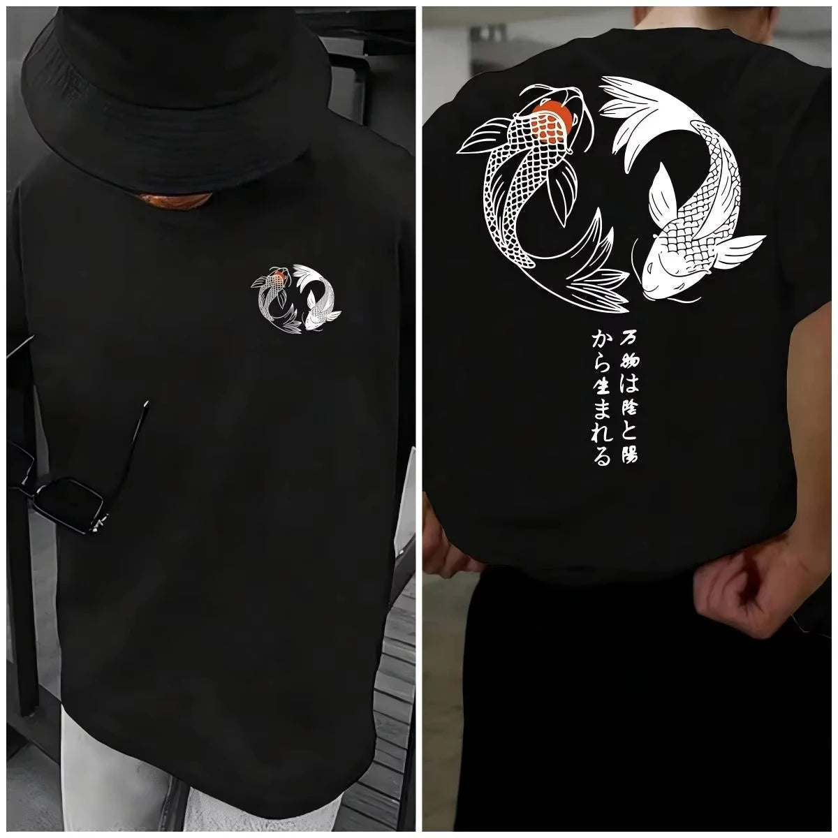 Japanischer Koi-Fisch Harajuku T-Shirt – 100% reine Baumwolle Herren Streetwear – Y2K Retro Grafik T-Shirt