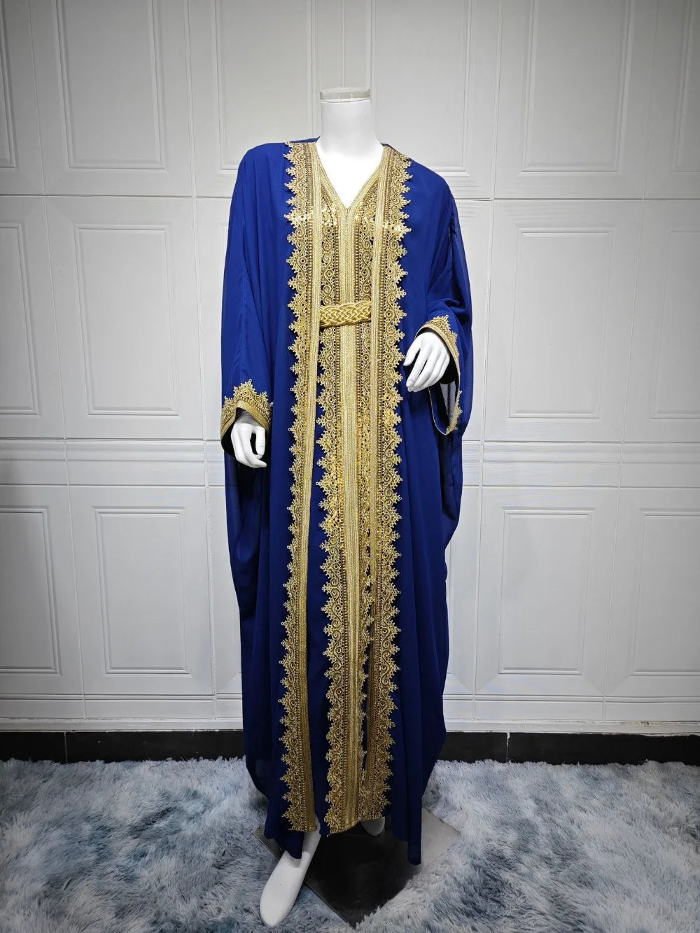 Muslim Women’s Open Cardigan with Inner Dress 2-Piece Set