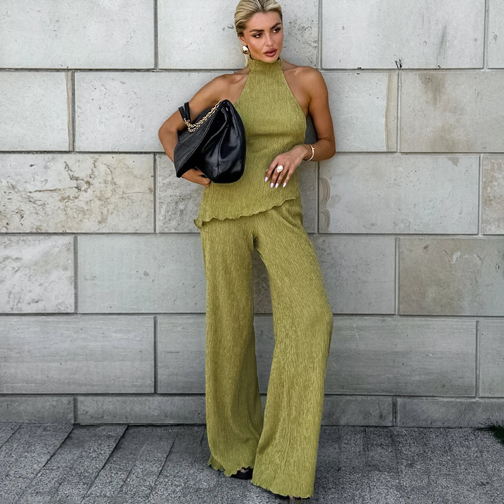 Zweiteiliges Damen-Neckholder-Hosen-Set – Ärmelloses, rückenfreies Oberteil und Hose