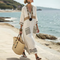 Vintage Striped Print A-Line Maxi Dress Casual V-Neck Flare Sleeve Bohemian Robe