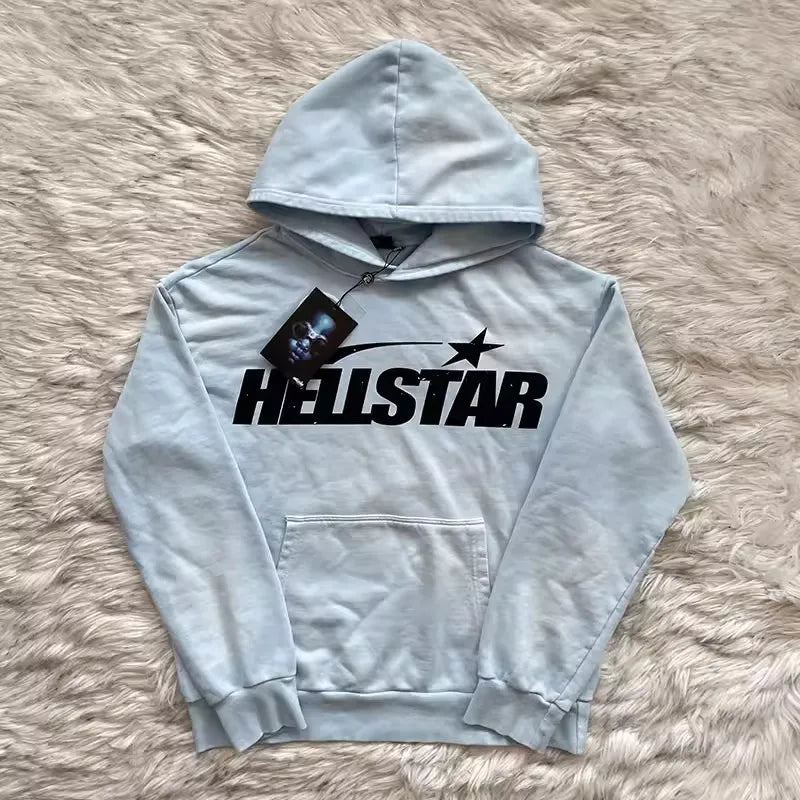 Hellstar HS Fire Sky Blue Hoodie – Unisex Baumwoll-Pullover