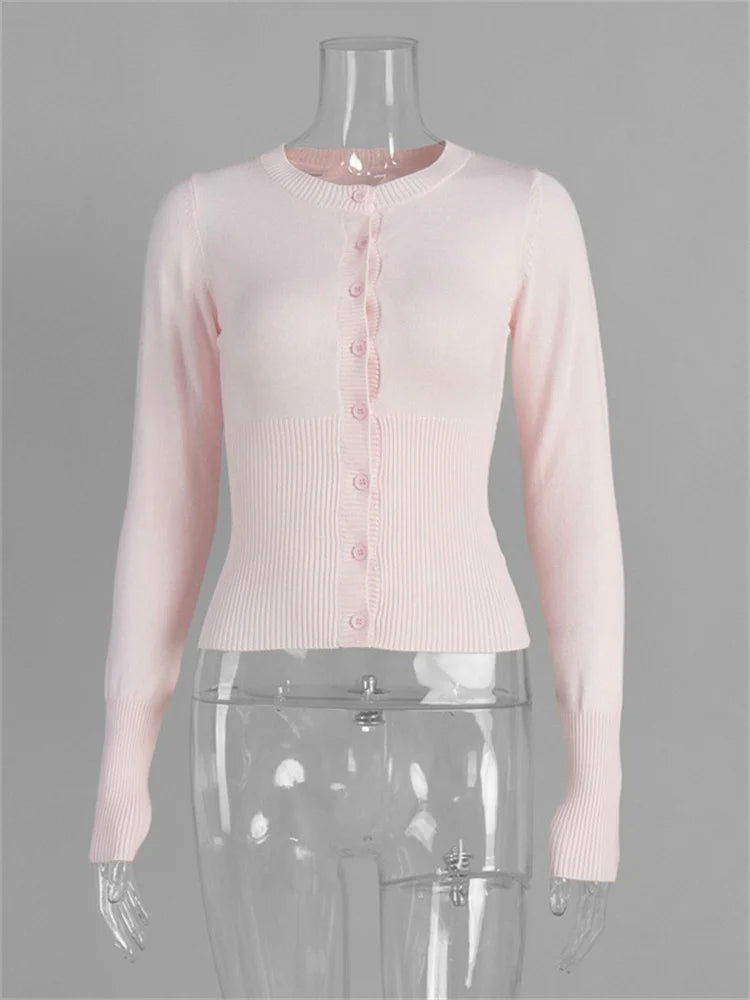 Lässige Strickjacke für Damen – Langärmeliges Rippstrick-Patchwork-Slim-Top