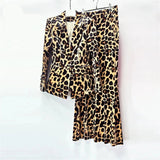 Women's Velvet Leopard Suit Set – 2-Piece Slim Fit Animal Print Tuxedo – Luxury One-Button Blazer & Flare Pants Set