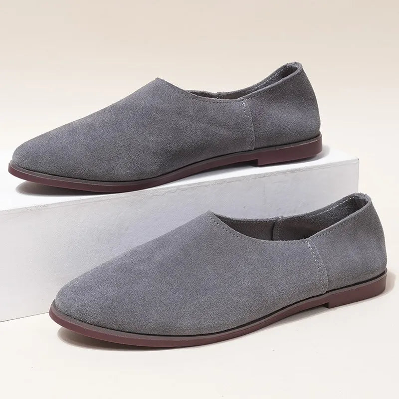 Women’s Genuine Leather Ballet Flats – Elegant Pointed Toe Loafers