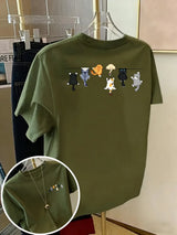Women's Oversized Cotton Cartoon Cat Print T-Shirt