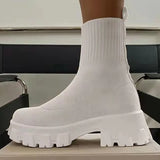 Damen-Strick-Plateau-Stiefeletten – Winterwarme kurze Sockenstiefel