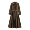 Elegantes Hemdkleid mit Reverskragen, Gürtel, langen Ärmeln, Einreiher, Herbst, Maxi