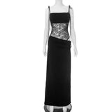 Women’s Spring Lace Long Dress – Sexy See-Through Spaghetti Strap Gown