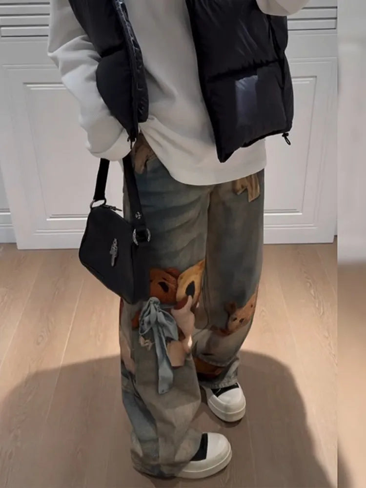 Damen Harajuku Batik Baggy Jeans | High Street Y2K Print Denim Hose