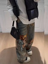Damen Harajuku Batik Baggy Jeans | High Street Y2K Print Denim Hose