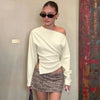 Elegant Strapless Pleated Top – Sexy Slim Fit Long Sleeve Pullover