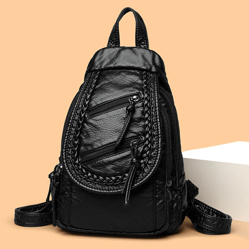 Hochwertiger kleiner Rucksack aus weichem Leder | Damen-Umhängetasche mit mehreren Fächern