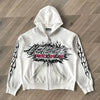 Hellstar HS Flame Glitter Zip-Up Hoodie – Beige Fleece Unisex Sweatshirt