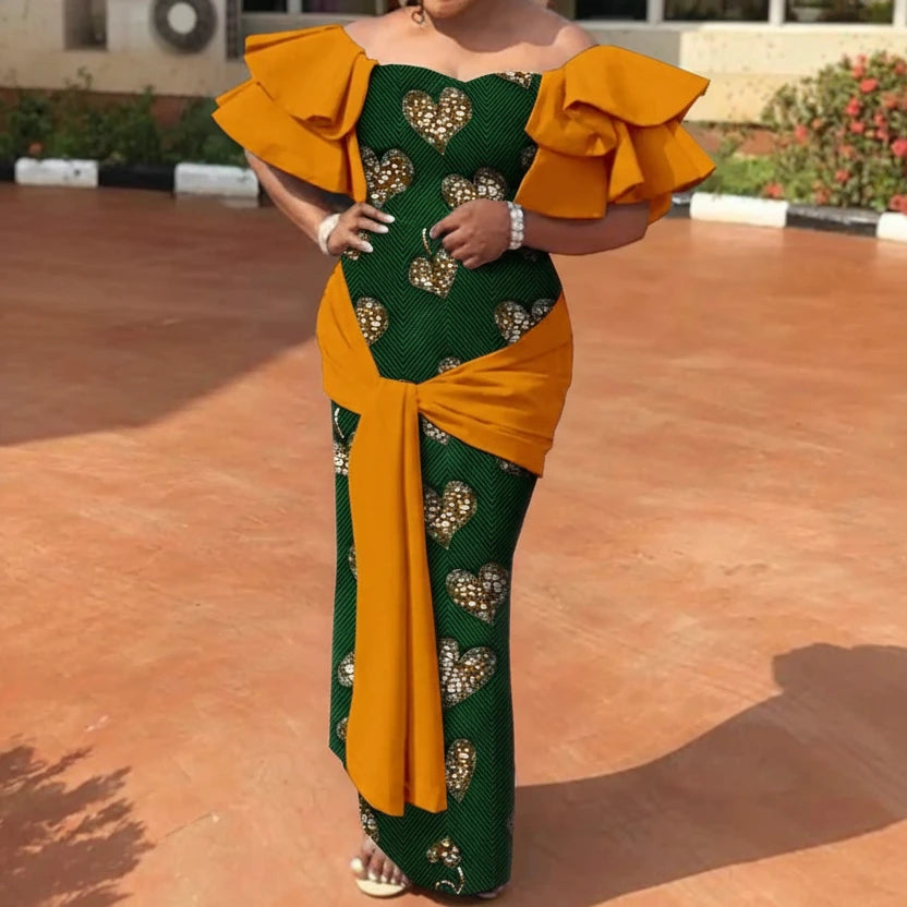 African Strapless Off-Shoulder High Waist Ankara Dress for Women