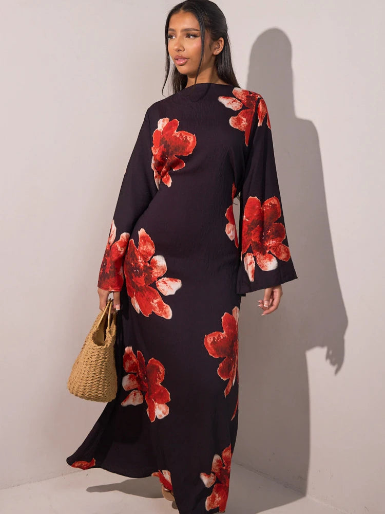 Printed Muslim Jalabiya and Evening Kaftan For Women’s Dubai Abaya Party Dress