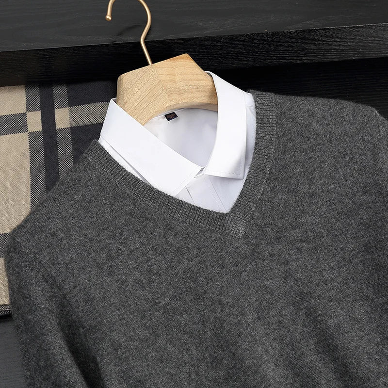 Herren Pullover aus 100 % reinem Kaschmir – Herbst Winter verdickter V-Ausschnitt Pullover