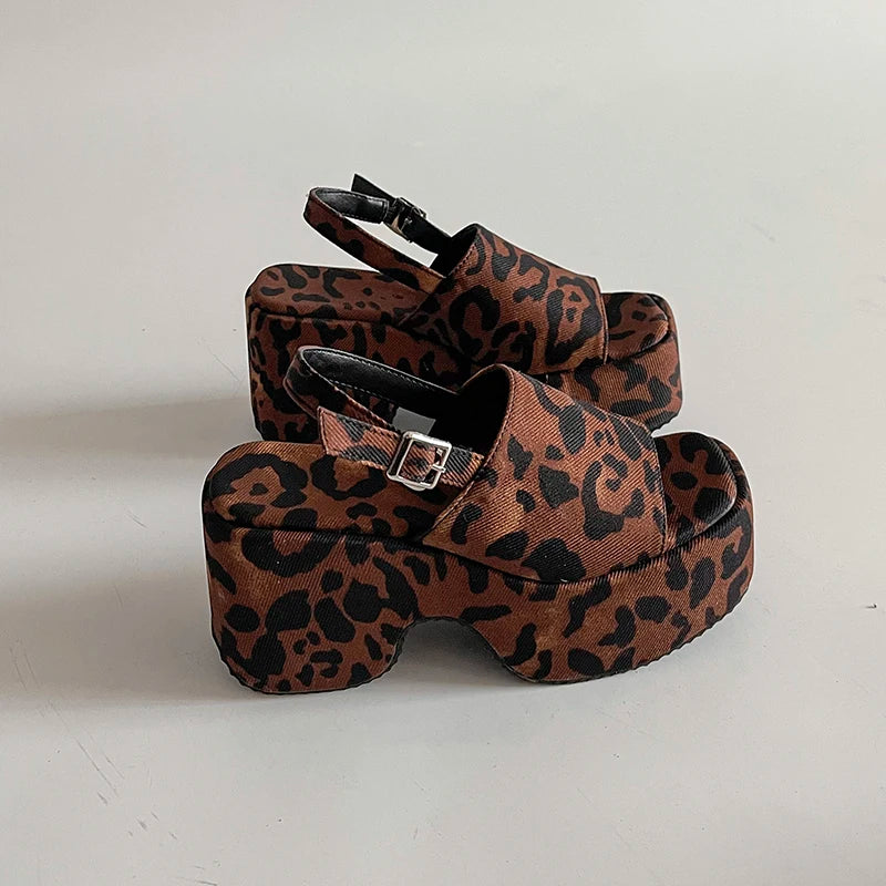 Summer Leopard Print Sandals for Women – Fashion Punk Style Platform Wedges, Open Toe High Heels