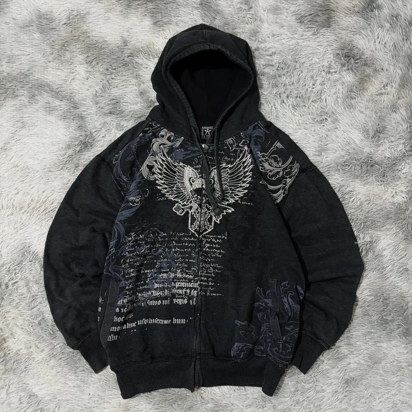 Herren Y2K Gothic Oversized Kapuzenjacke mit Reißverschluss – Amerikanisches Mode-Muster-Print, Harajuku Hip Hop Kapuzenpullover