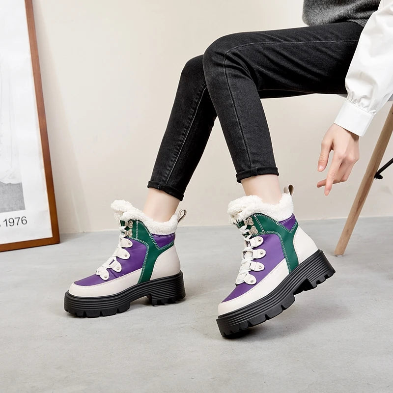 Women’s Real Leather Snow Boots – Warm Winter Ankle Boots