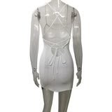 Weißes gestricktes, rückenfreies Minikleid – Sexy trägerloses figurbetontes Sommerkleid