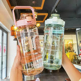 2L große Wasserflasche mit Strohhalm – Auslaufsicherer Kunststoff-Sportkrug mit Zeitmarkierung & motivierenden Zitaten