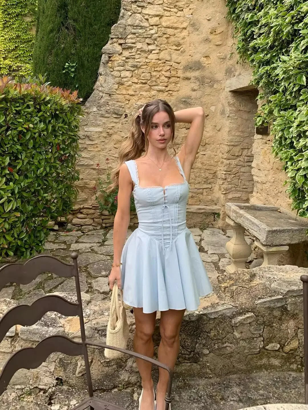 Elegantes Party-Minikleid für Damen – Sexy ärmelloses A-Linien-Sommerkleid mit niedriger Taille