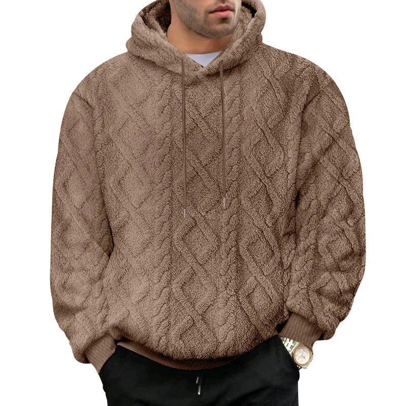 Herren Jacquard-Kapuzenpullover – Doppelseitiger Samt-Thermo-Pullover