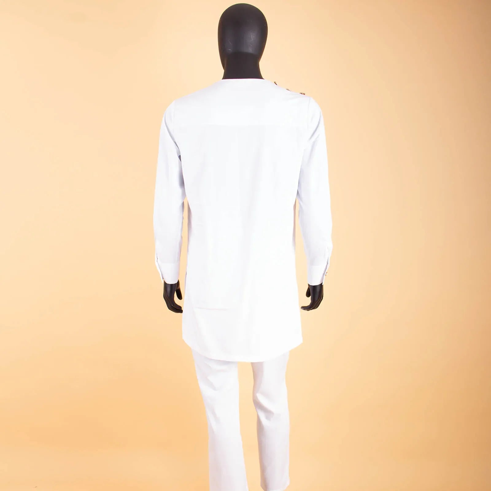 African Single Breasted Shirt with Chain Detail and Pants Men’s 2-Piece Bazin Riche Set
