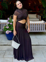 Women’s Sexy Hollow-Out Turtleneck Maxi Dress Short Sleeve Elegant Party & Evening Gown