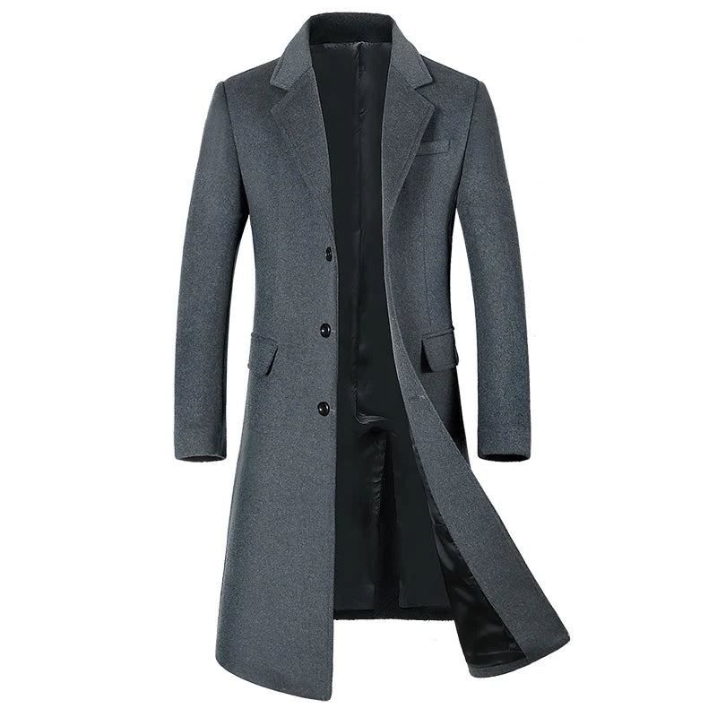Herren Wintermantel aus hochwertiger Wolle – Knielanger Trenchcoat
