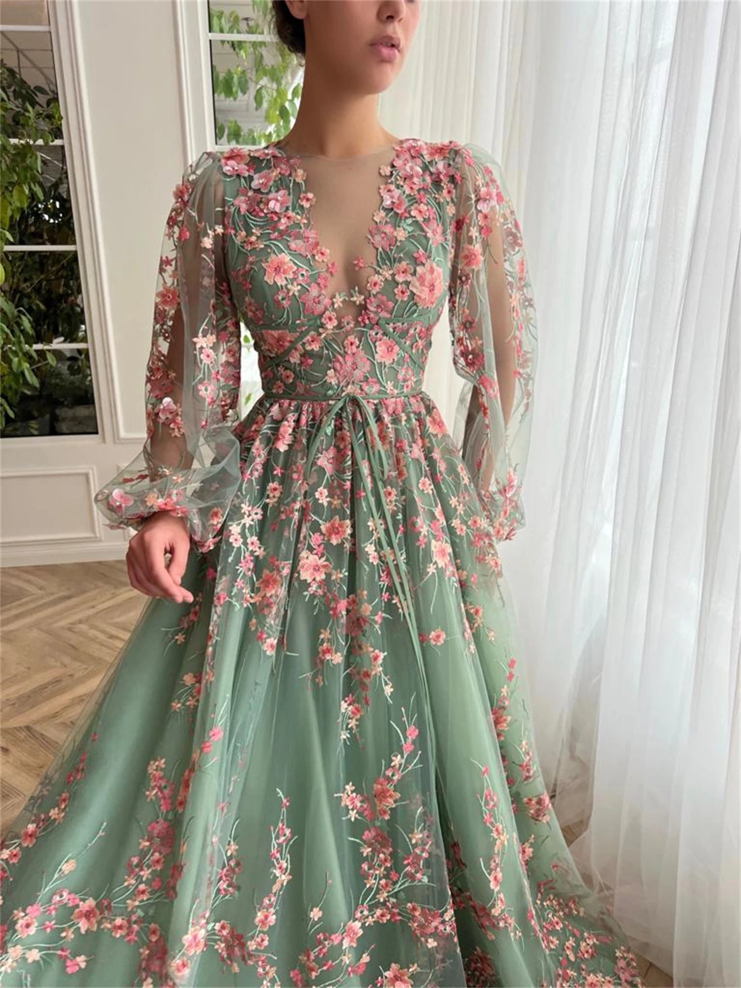 Candy Green Floral A-Line Wedding Gown | Plus Size Luxury Ball Gown
