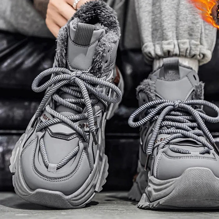 Herren-Winter-Sneaker-Stiefel: Wasserdichte, warm gefütterte Schneestiefel, rutschfeste sportliche Winterschuhe