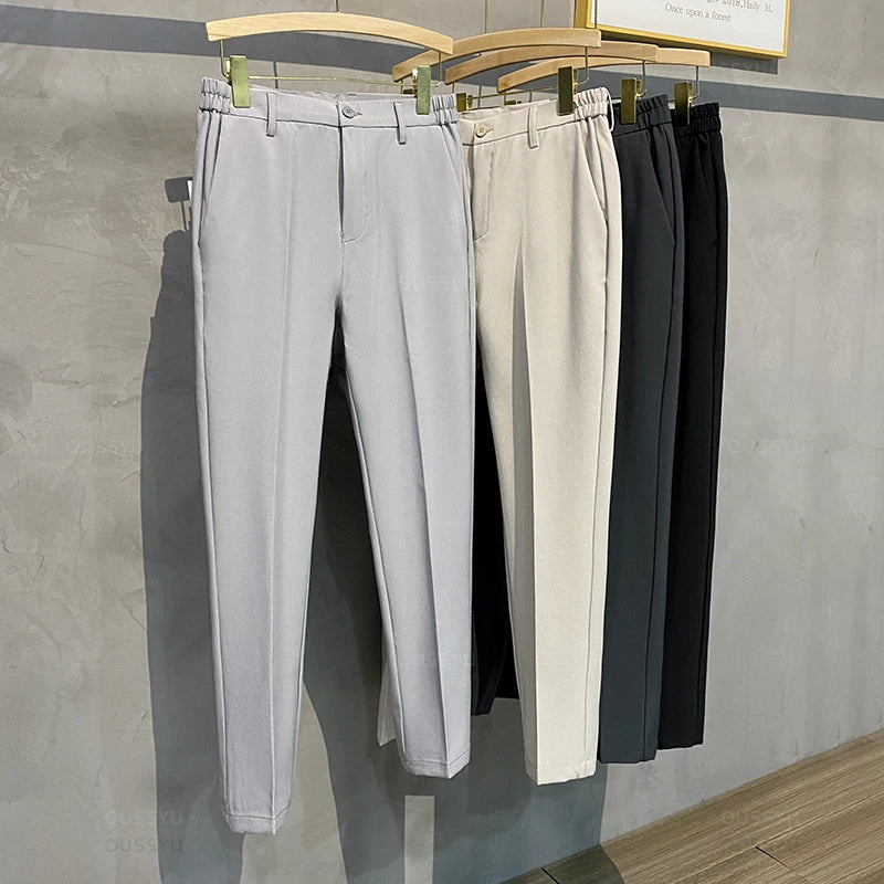 Men’s Slim Fit Casual Pants – Business Suit Trousers with Elastic Waist