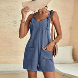 Women’s Casual Summer Romper – Loose Sleeveless Jumpsuit with Tie-Knot Straps