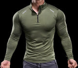 Herren Langarm-Stehkragen-Trainingsshirt mit halbem Reißverschluss