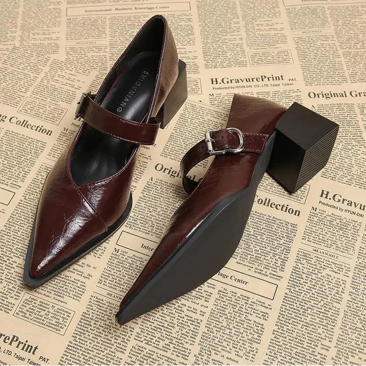 Designer Vintage Damen Mary Jane Schuhe – Modische spitze flache Pumps