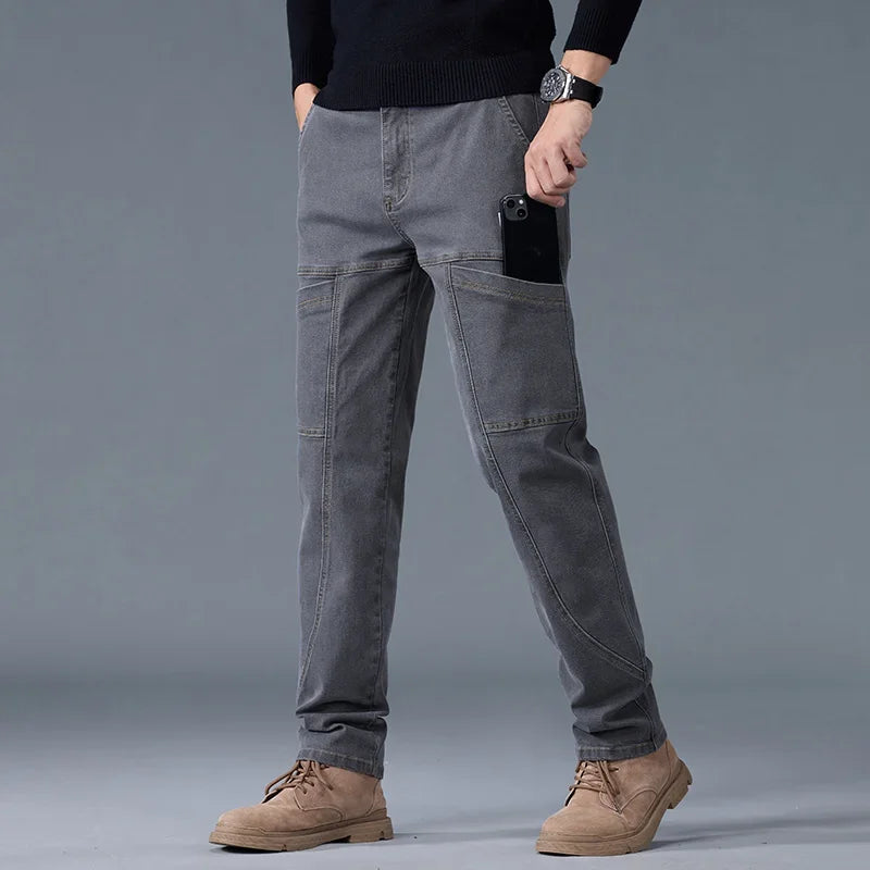 Korean Style Slim Fit Jeans | Men's Comfortable Gray Straight Leg Denim
