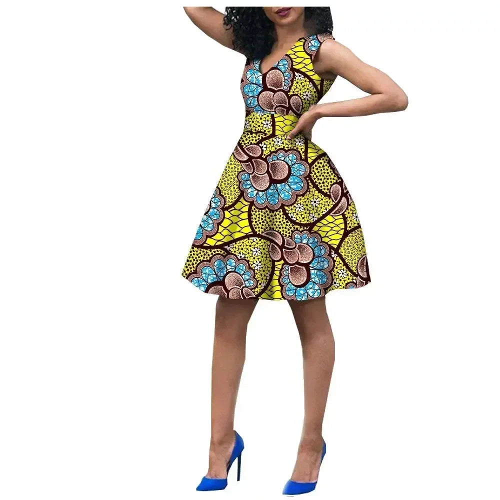 African Bazin Riche Mini Dress for Women | Traditional Short Brocade Attire