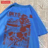Women's Oversized Japanese Streetwear Cotton Top with Floral Print