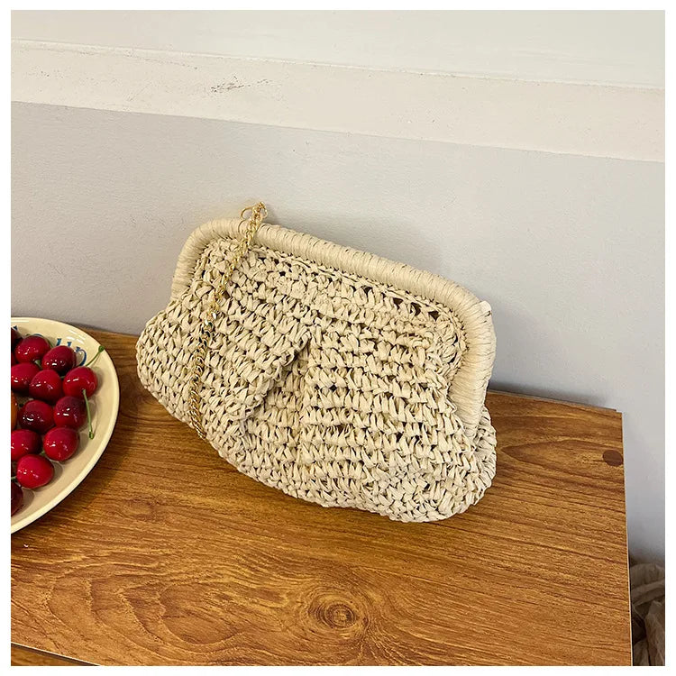 Sommer Strohgewebe Knödeltasche | Designer Wolkenbeutel Umhängetasche
