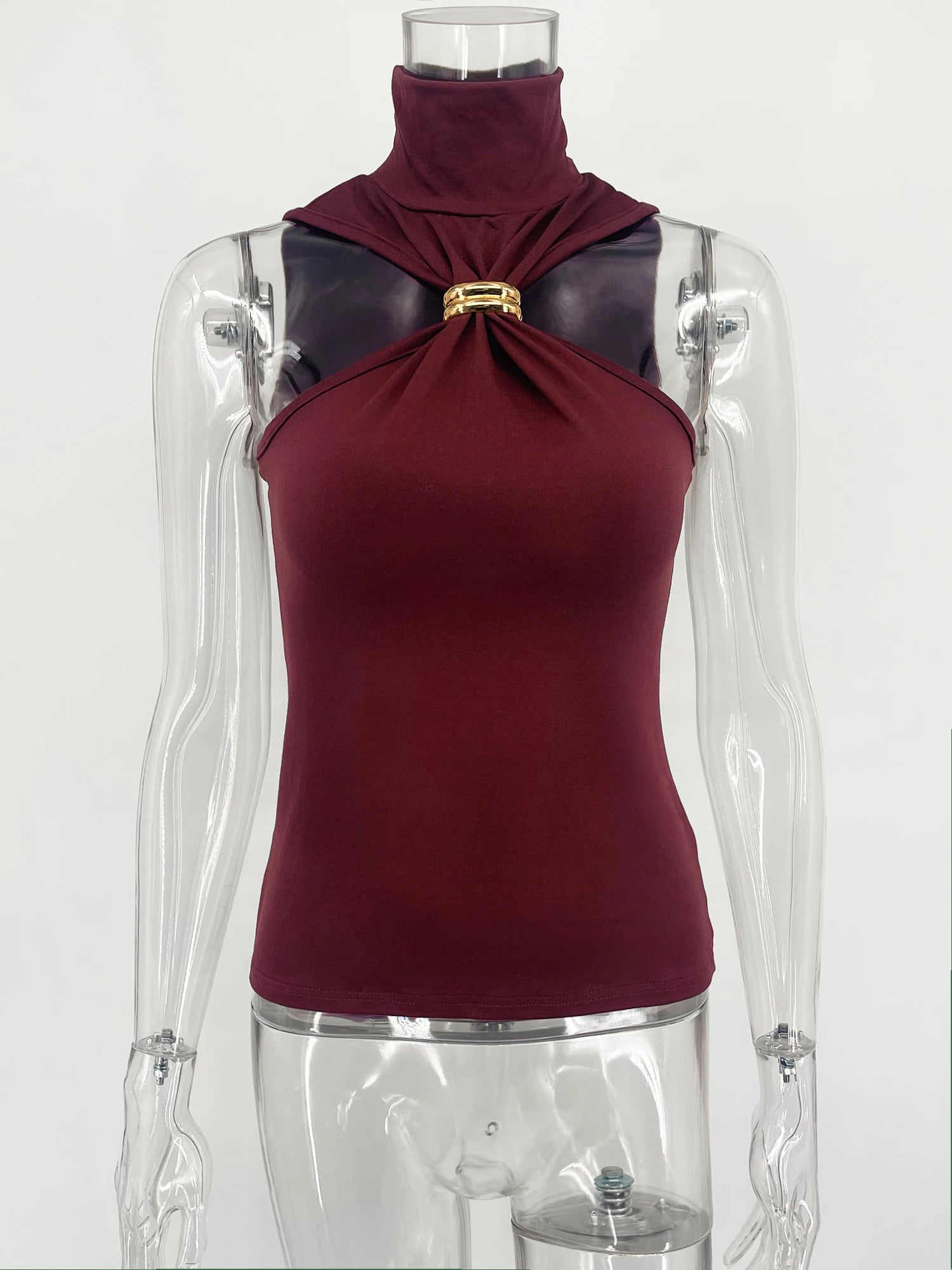Women’s Gold Ring Sleeveless Off-Shoulder Top – High Elasticity Fashion Slim Vest