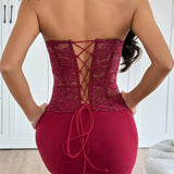 The "L'Amour" French Lace-Up Corset | Floral Embroidery Strapless Top