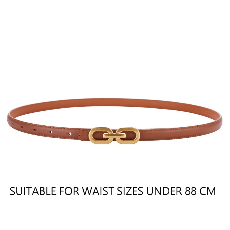 The "Grace" Skinny Belt: Premium Genuine Leather with Polished Gold Buckle